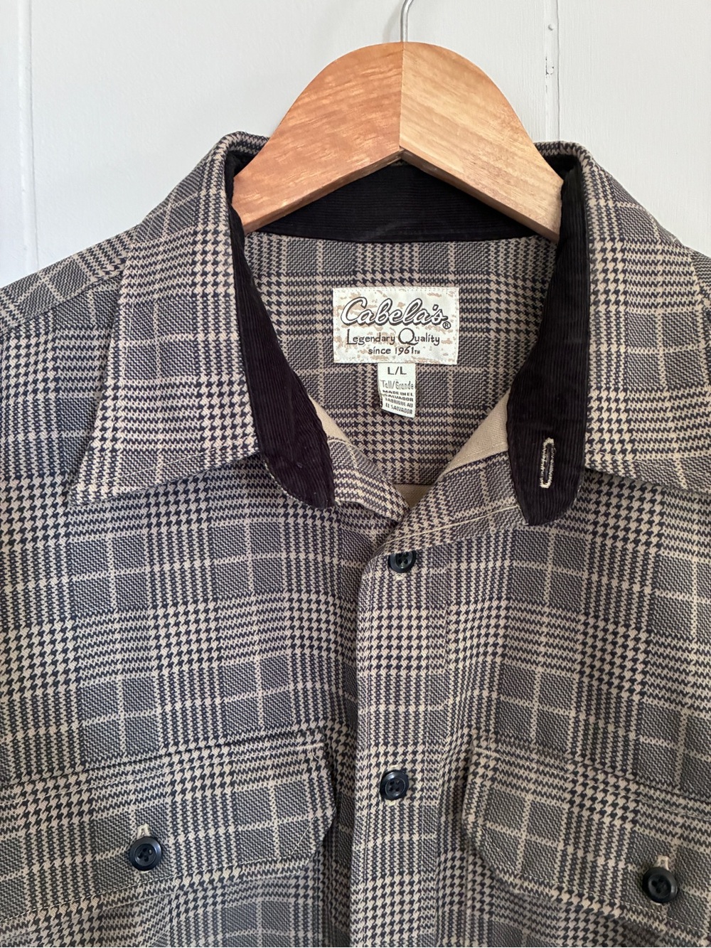 Vintage Cabela's Beige Tan Cabincore Workwear Plaid Chore Shirt Sz LT - Picture 7 of 12